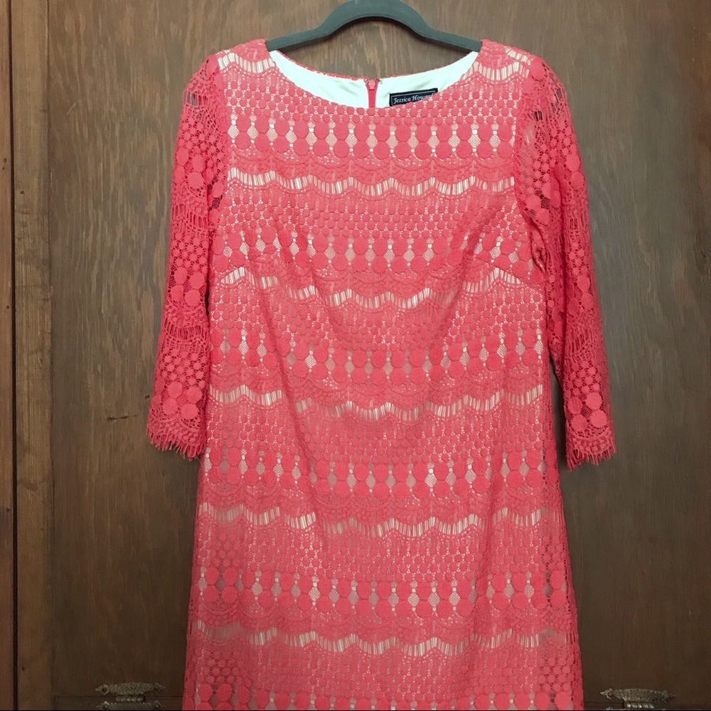 Coral Pink Lace Dress